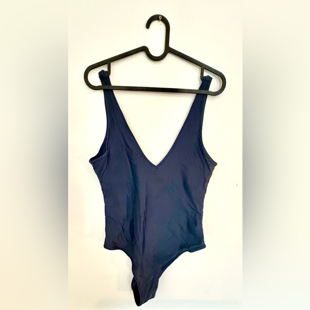 H&M Navy Deep V One-Piece Swimsuit